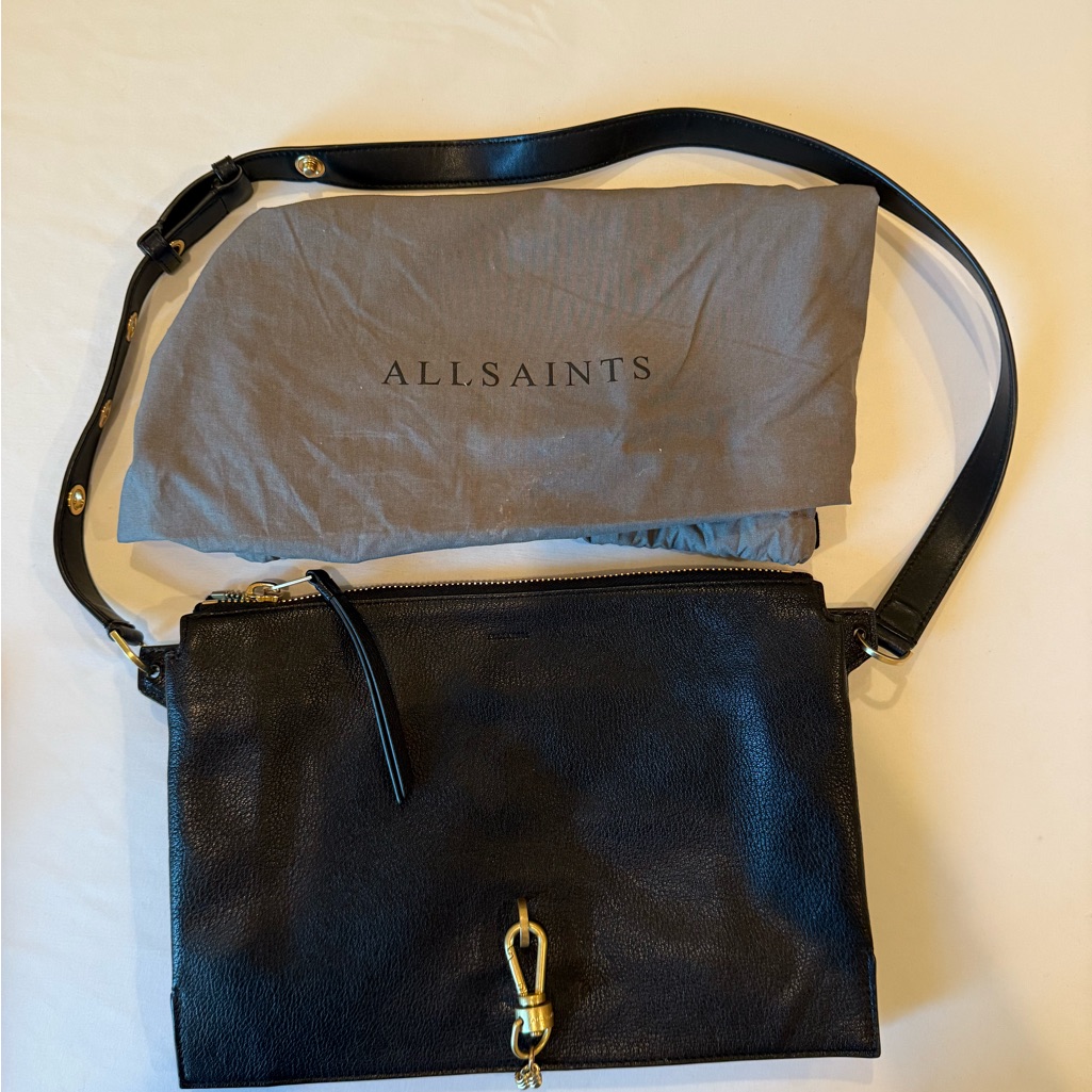 All Saints Black And Tan Leather Bag